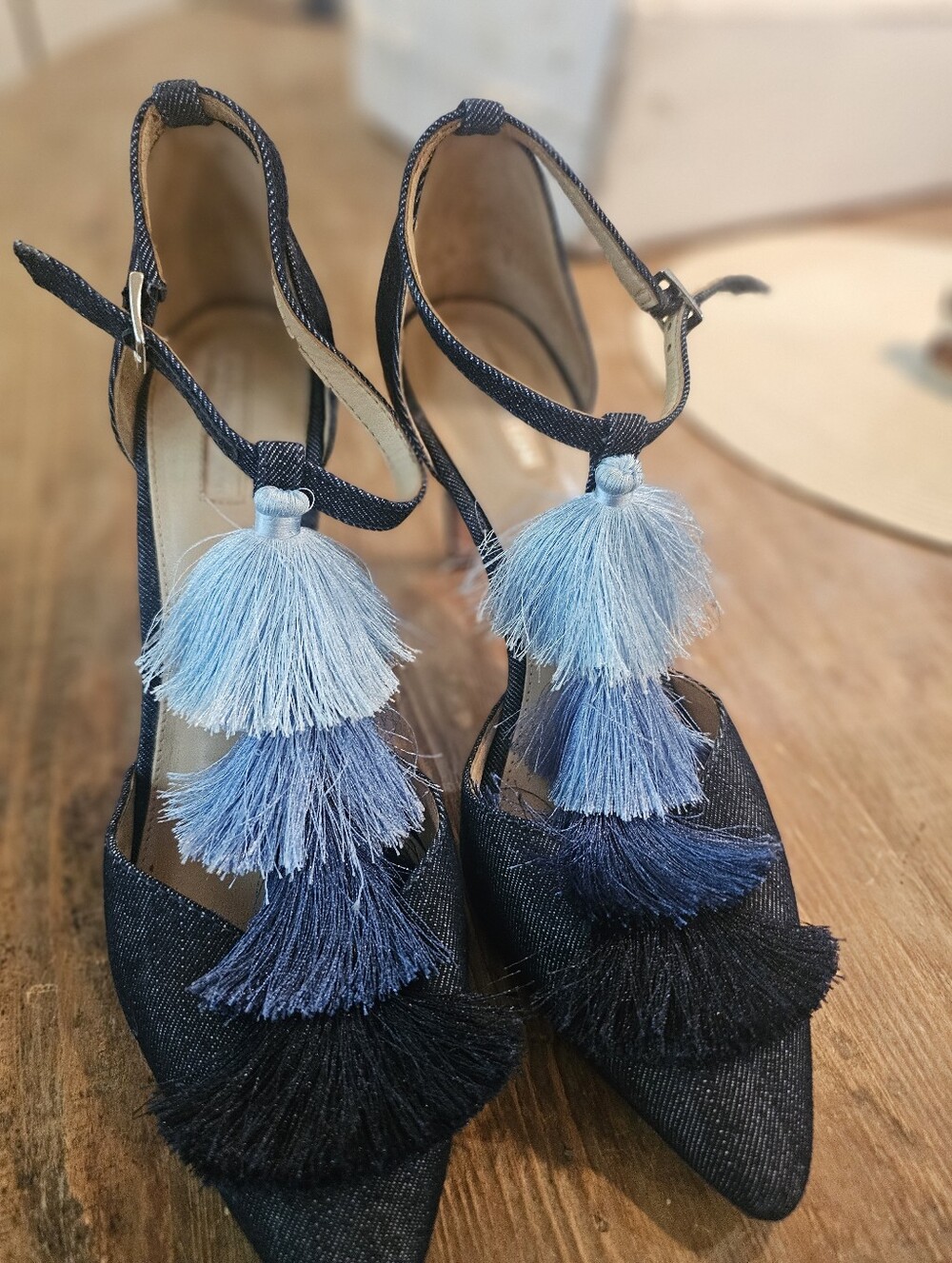 Antonio Melani Camalia Denim Ombre Blue Tassel Pointed Toe Heels 9.5